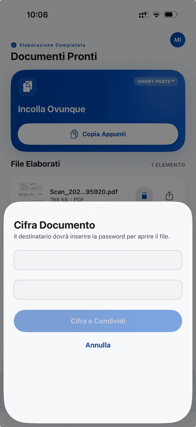 Cifratura documento con password — iOS