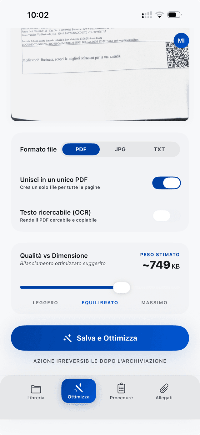 Ottimizzazione PDF con controllo qualità e OCR